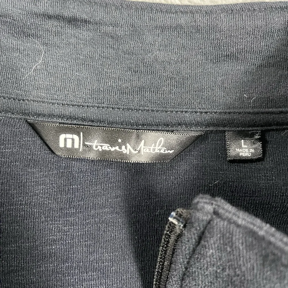 Travis Mathew Book Club 1/4-Zip Golf Pullover Sweater Mens Large Navy Blue Blend - Picture 2 of 9